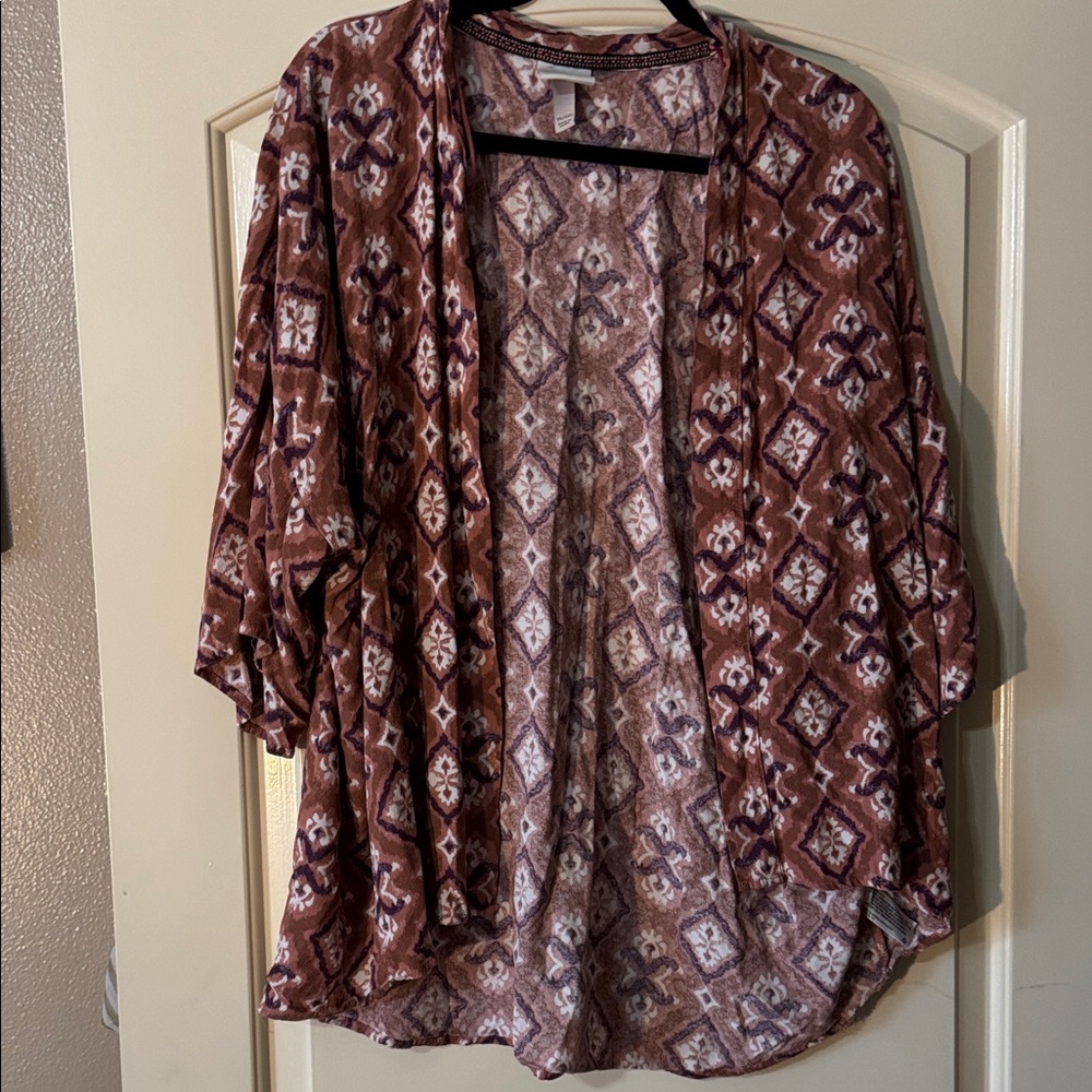 Knox Rose Peach, Mauve & Cream Boho Kimono XL XXL. A Hole On The Side .